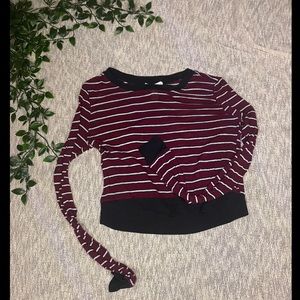 Forever 21 Striped Maroon Long Sleeve Crop Top